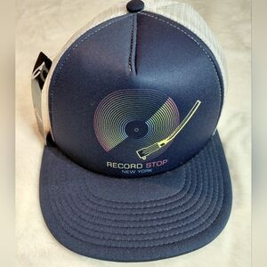 NWT Navy Blue Record Stop Trucker Hat